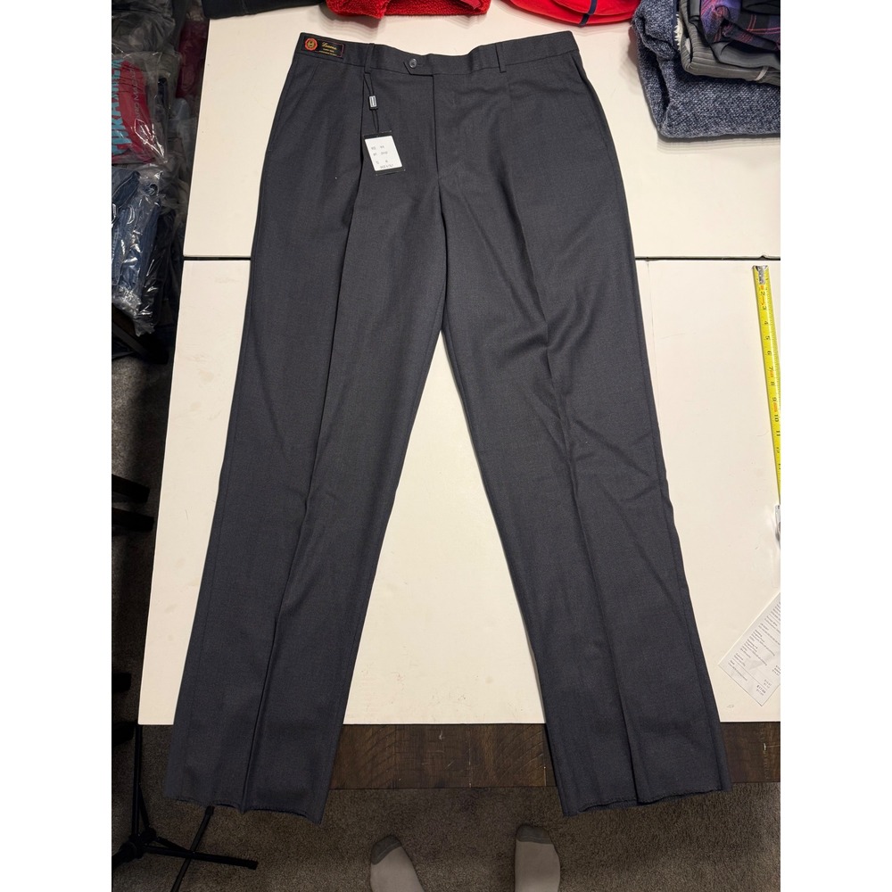 Gianni Manzoni Mens Gray Wool Pleated Dress Pants Italy Size 40 Unfinished Hem